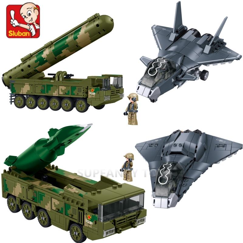 Bai Fen Bai Toys Sluban Aviation Military Stealth Fighter Scale Model Building Block Set Learning Educational Toy For Children With Ballistic Missiles