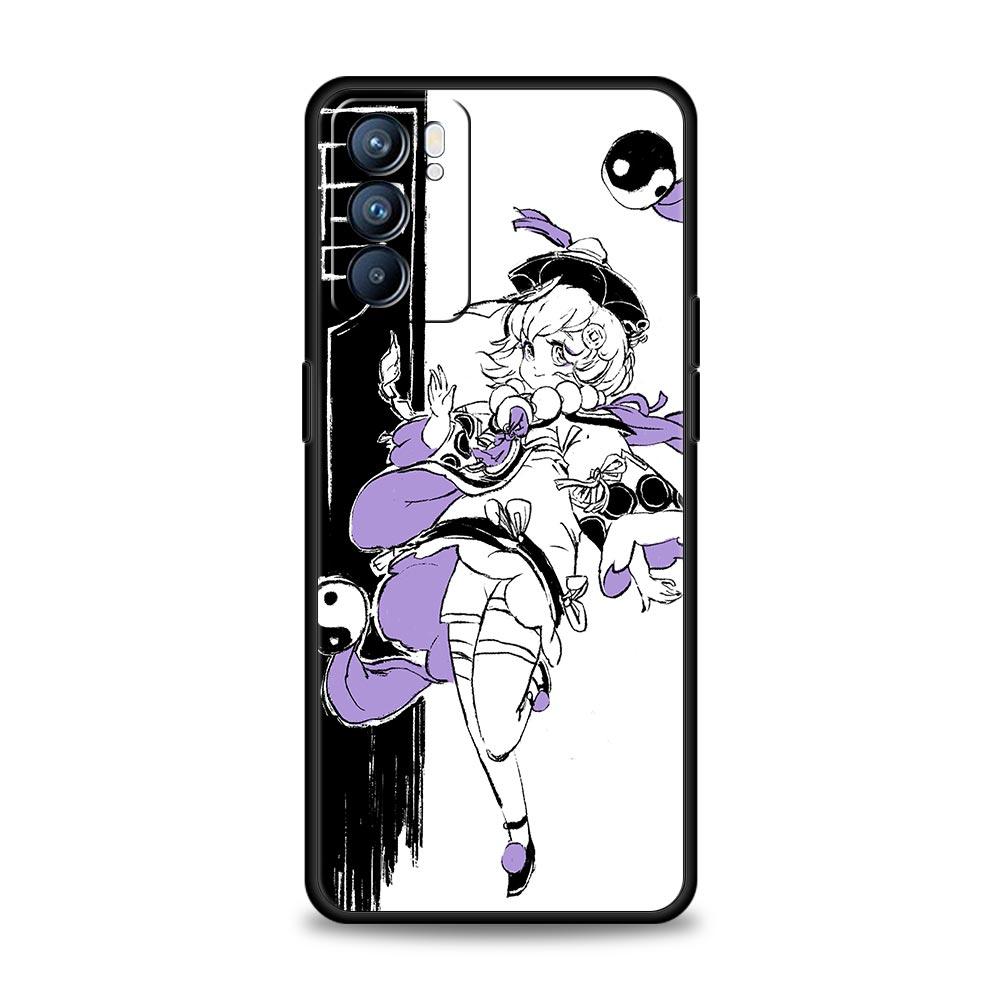 Genshin impact svart og hvitt Deksel For OPPO Find X5 A54 A53 A52 A9 2020 A16 A15 A95 A76 A74 A12 Reno7 SE Reno6 Pro+ 5G Deksel