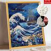 Pearl Painting Handmade DIY 5D Pearl Ocean Wave Sailing Ship Flower Pattern Decorative Hanging Painting