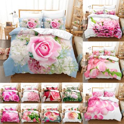 Bettbezug-Set mit rosa Rosen für Einzel- und Doppelbett, 220 x 240 cm, Blumen-Steppbezug mit Kissenbezug, Queen-Size-Bettwäsche-Set, 3-teilig, 2-teilig, Neu