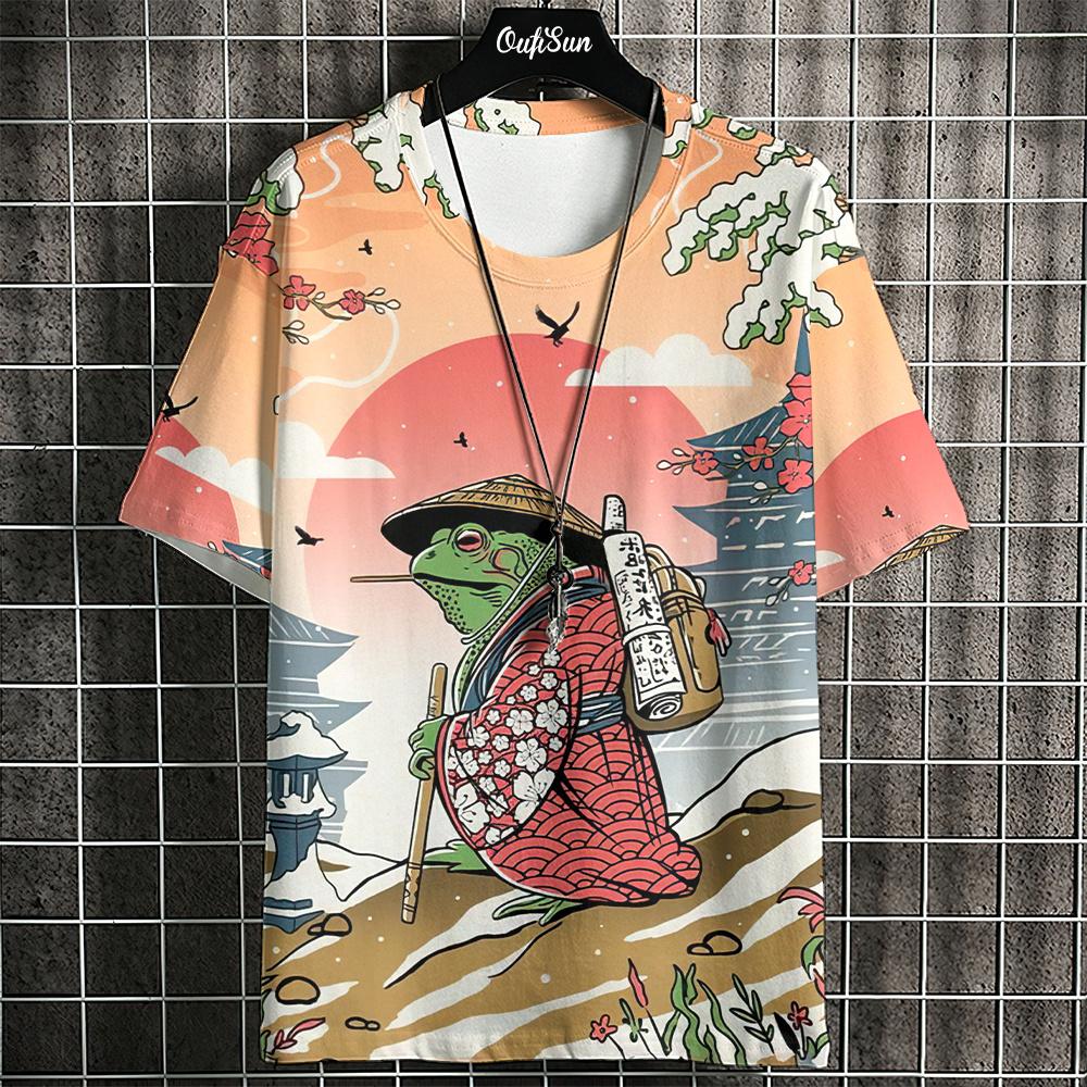 Kreslené tričko pro muže vzor japonský ropucha krátký rukáv ležérní top léto ležérní pánské oblečení oversized outdoor streetwear
