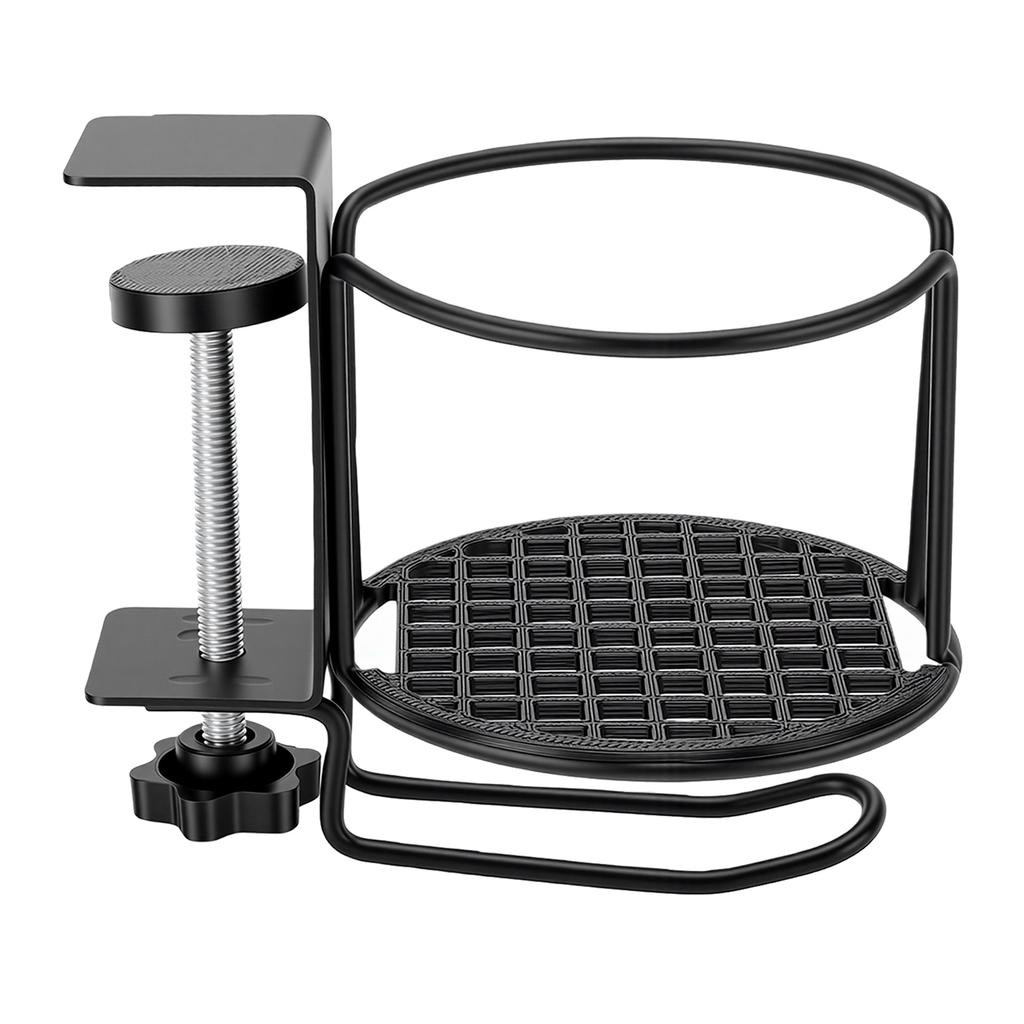 2 In 1 Desk Cup Holder with Headphone Hanger Metal Clamp On Anti Spill Table Water Bottle Holder for Universal Cups