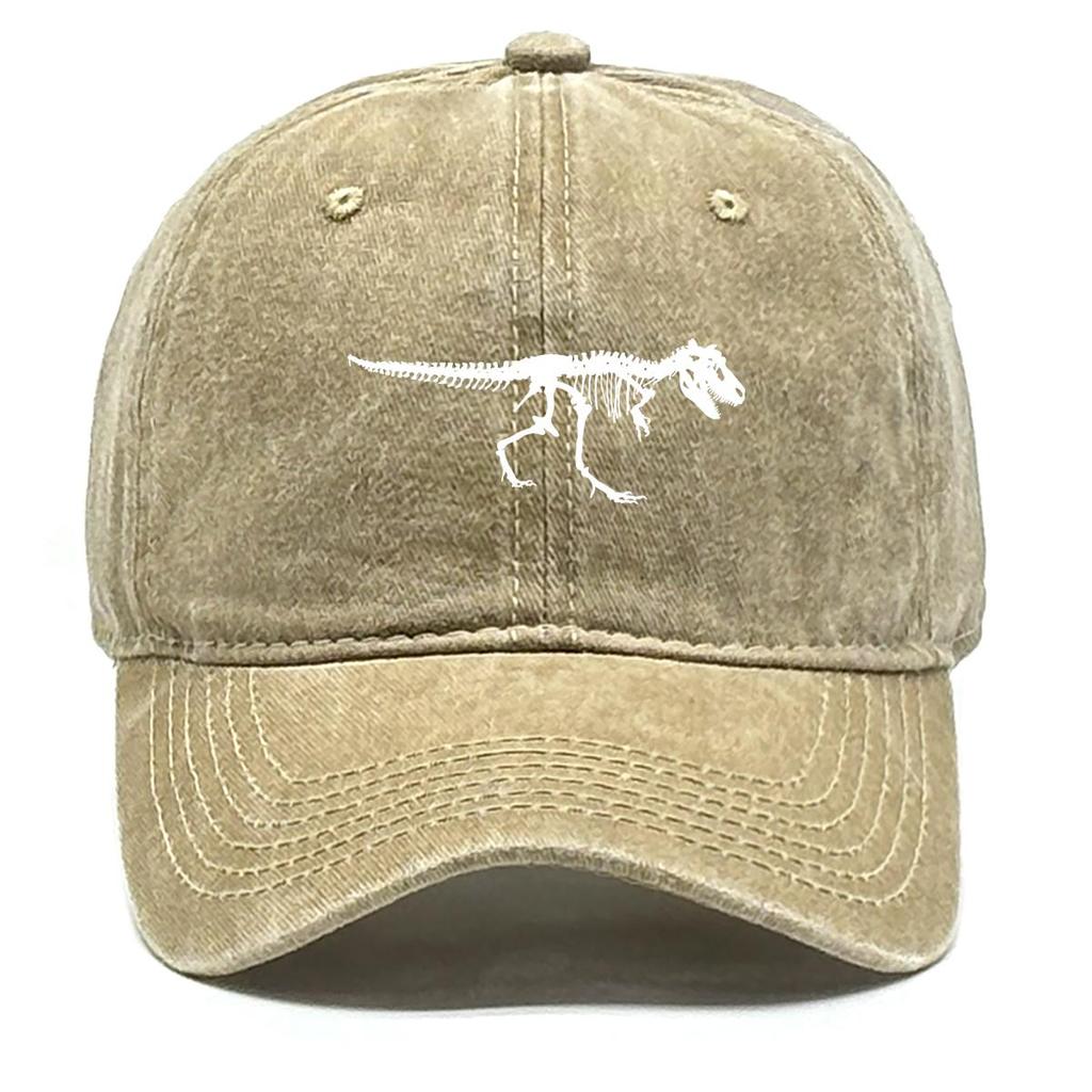 Skeleton Dinosaur Print Snapback Sun Hat, Animal Sports Hat Sun Protective Curved Brim Retro Solid Adjustable Baseball Cap