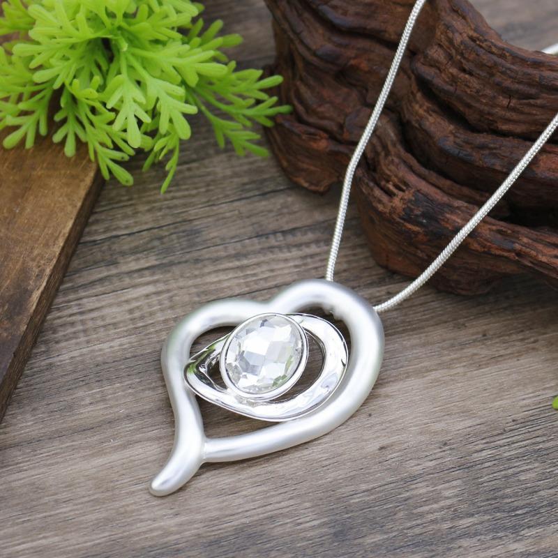 New matte hollow geometric love long pendant women's creative high sense diamond inlaid long necklace