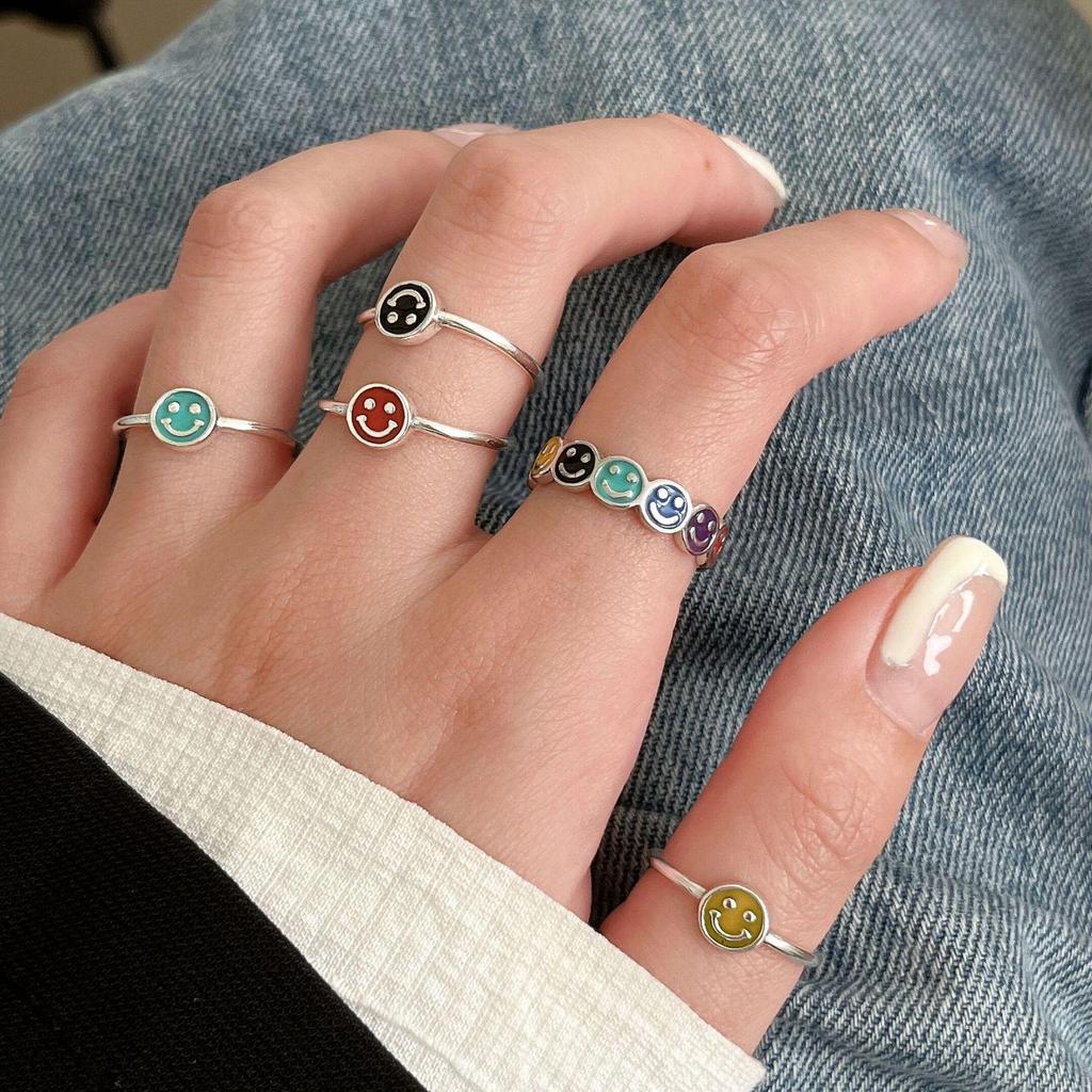 Yinruitai S925 Sterling Silver Rainbow Cartoon Smile Ring - Women's 2022 Trendy Niche Design