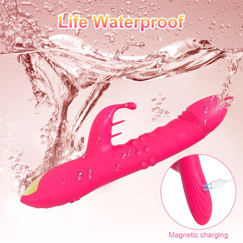 Licking Vibrator for Women Rabbit Dildo G-Spot Vaginal Stimulator Telescopic Clitoral Female Masturbator Massager Adult Sex Toys