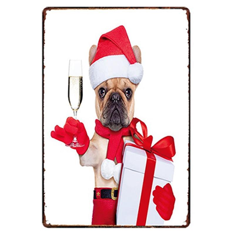 Mfoever Christmas Dog Decor Metal Tinplate Poster New Year Festival Decor Xcm Cute Dog Poster