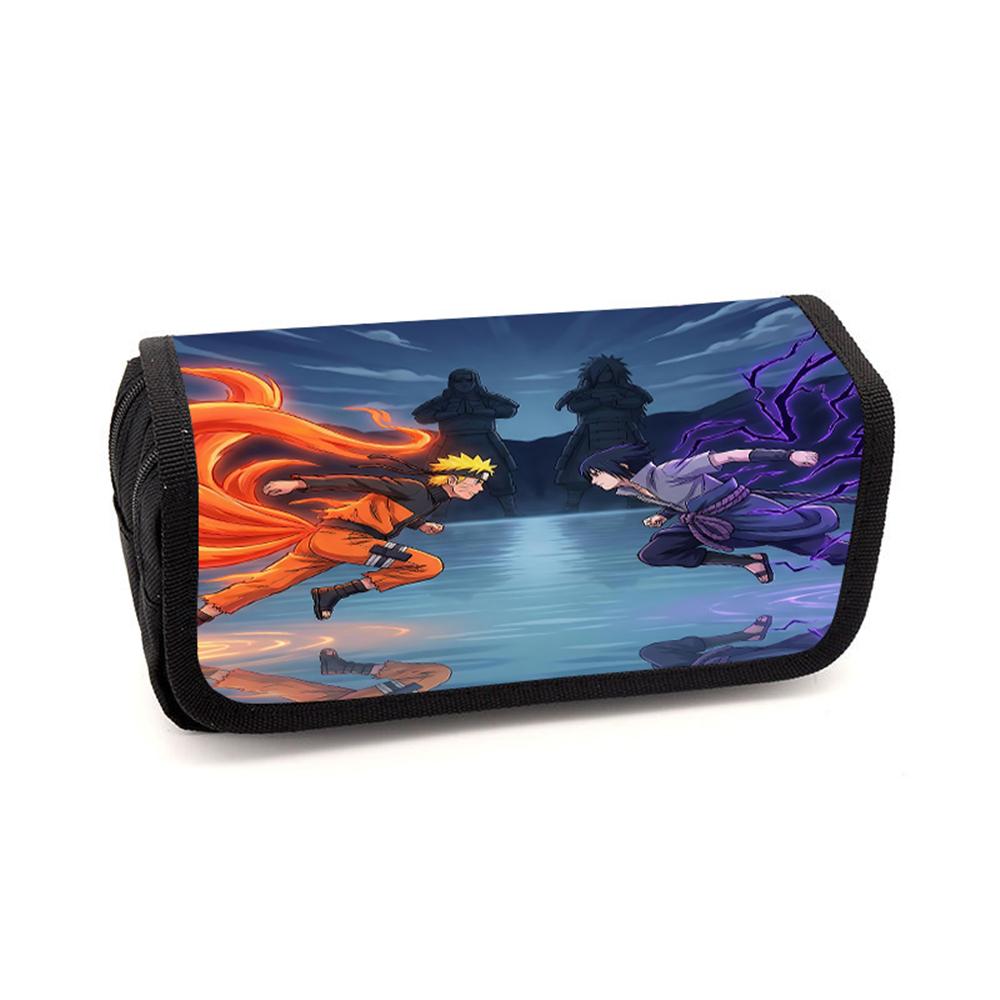 NARUTO Cartoon Pencil Box Double Layer Flip Pen Case Lightweight Stationery for Boys & Girls Ages 5-11 Kids School Daily Use