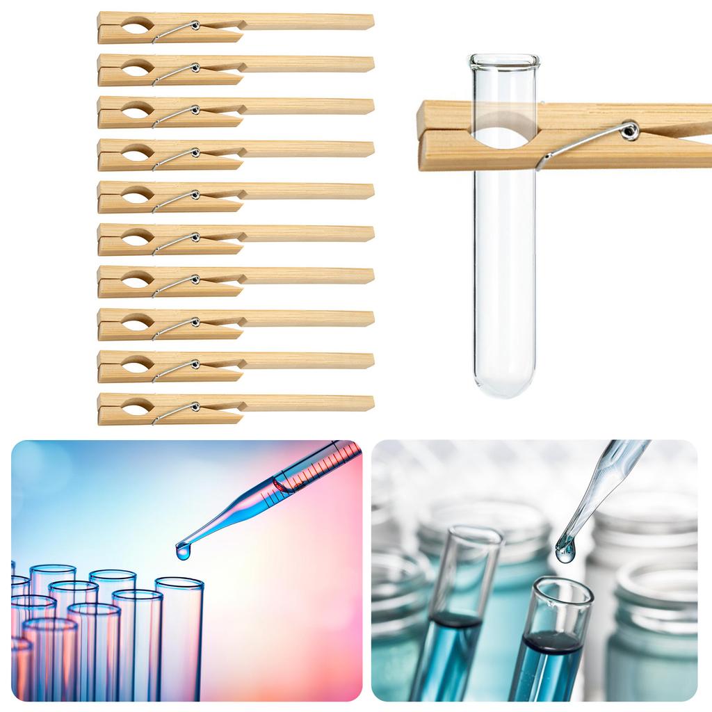 Test Tube Clamps Pack of 10 Wood Test Tube Clip Clamps Holder Set School Laboratory Equipment for 10-20mm Test Tube