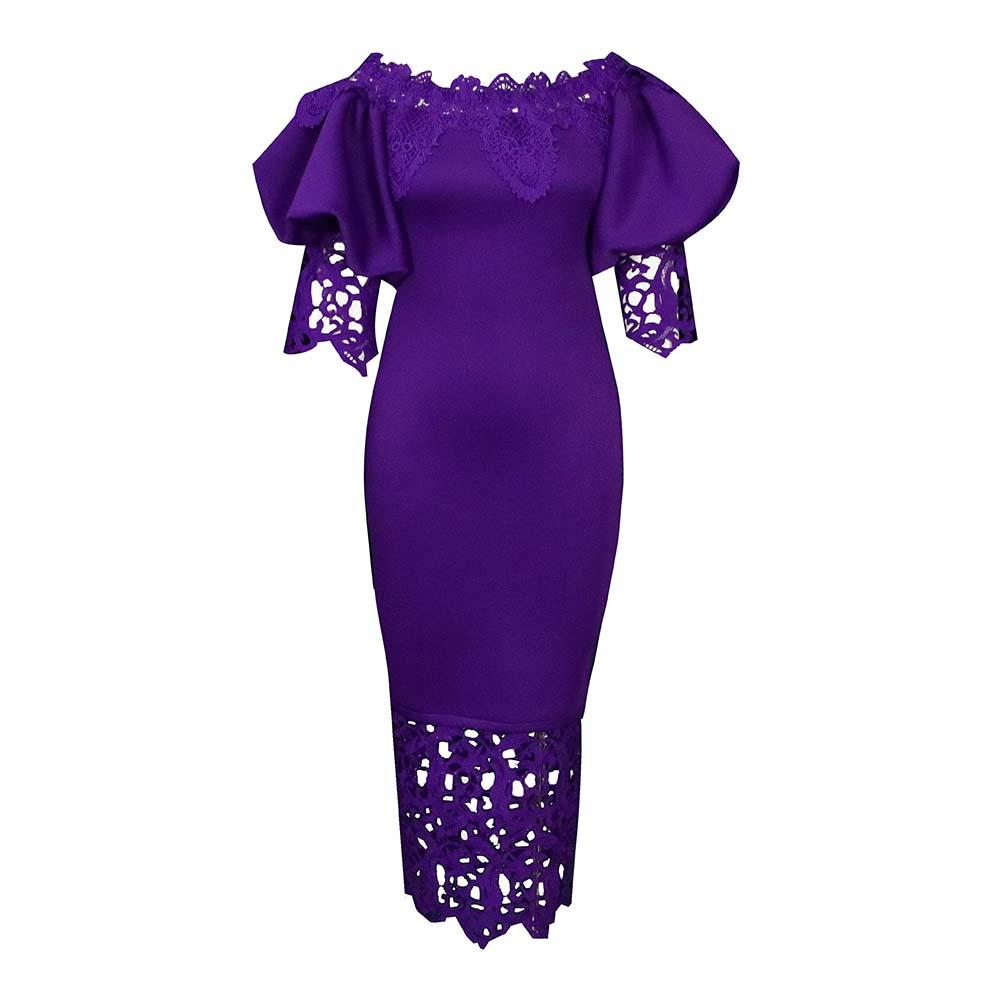 D247 Off-Shoulder Cold-Shoulder Bodycon Dress with Lace Patchwork and Lantern Sleeves