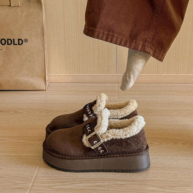 thick-soled velvet Birkenstocks women's shoes, new winter loafers, warm snow boots, and fluffy cotton shoes.