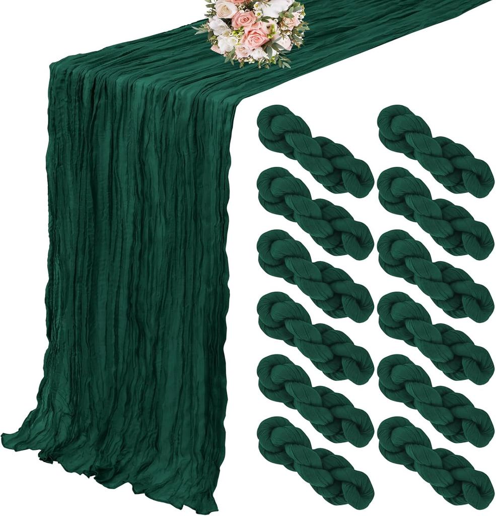 12Pcs Semi-Sheer Gauze Sage Green Table Runners Vintage Rustic Wedding Birthday Wedding Decoration Banquets Arches Boho Decor
