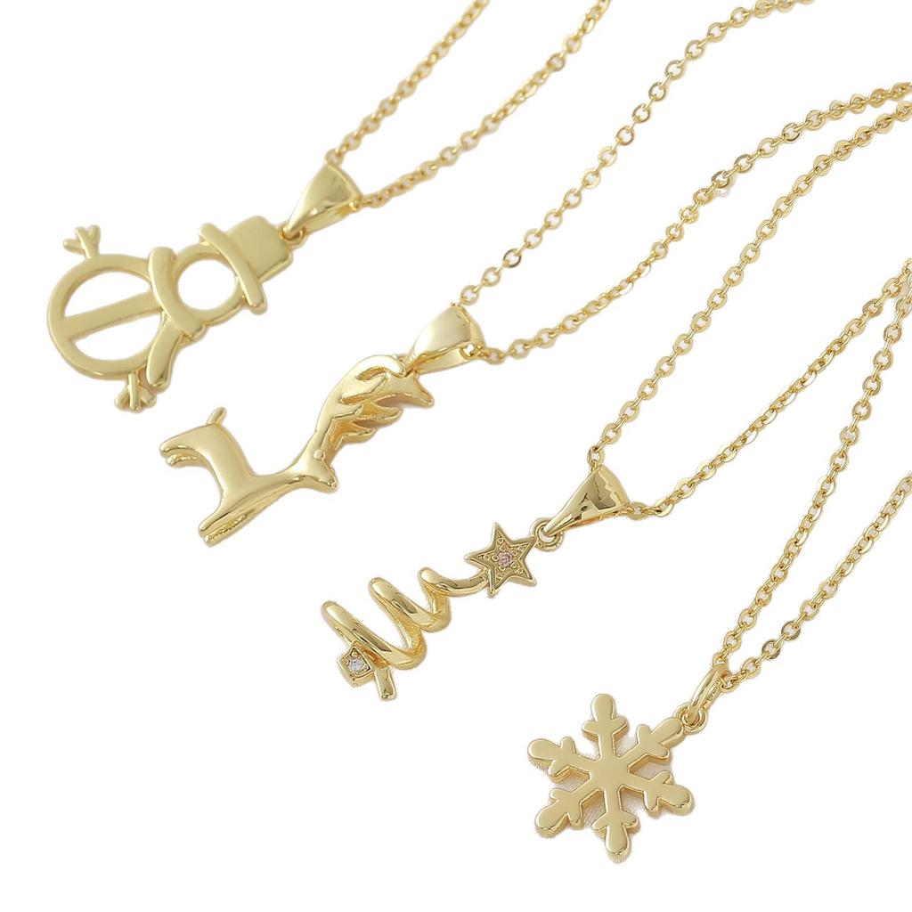 Gold-Plated Christmas Pendant Necklace: Snowman, Snowflake & Reindeer Charm - Perfect Gift for Her