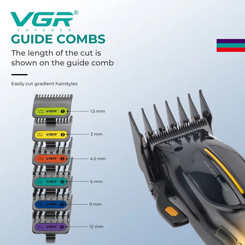 VGR High-end  Portable Hair Clipper Gradient Metal Body Hair Trimmer High-speed LCD Digital Display Screen Long Battery Life Electric Hair Clipper