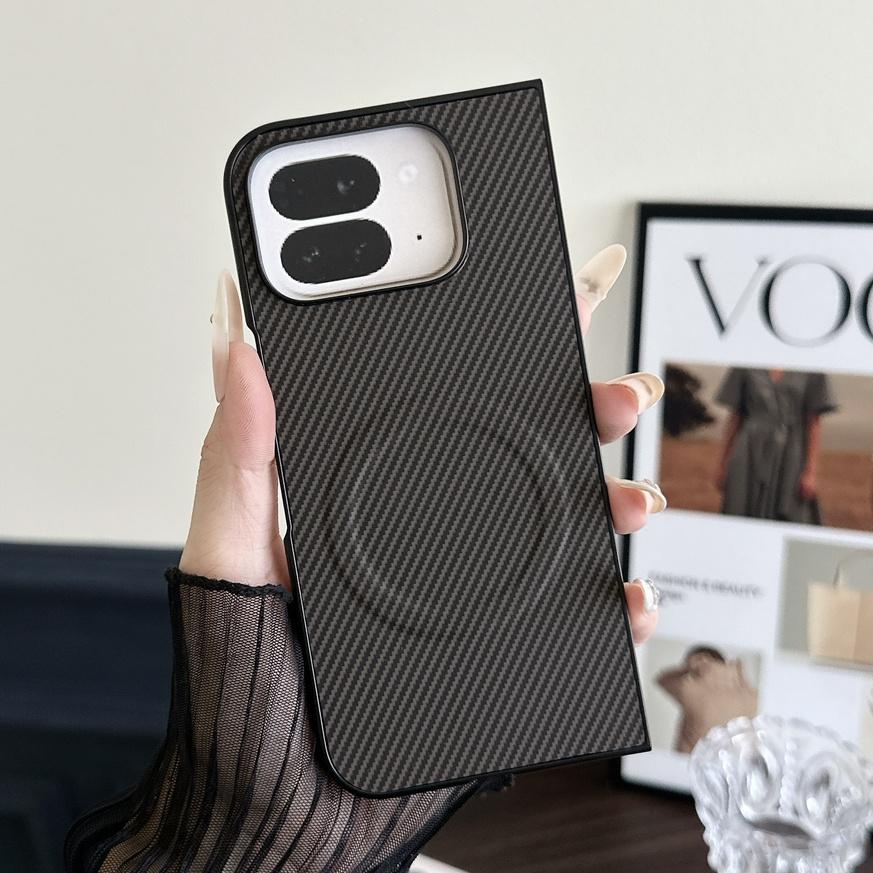 Luxury Carbon Fiber Texture Hard Case For Google Pixel10 9 Pro Fold For Mag-safe Wireless Charge Shockroof Slim Back Phone Cover
