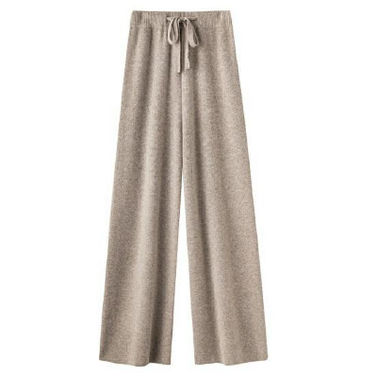 

Australian Wool Wide-Leg Women s Cashmere Knitted Trousers - Autumn/Winter Thick Drapey Floor-Length Casual Pants One Size