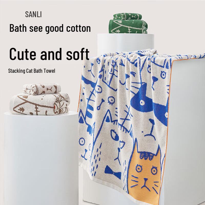 Милое Кошачье Жаккардовое Полотенце для Ванны Sanli
