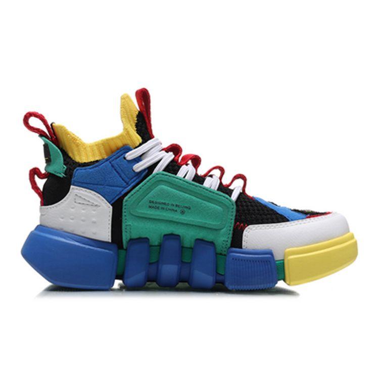 Li Ning Kids Wudao 2 Ace Fashion Week Trendy Mid-Top Basketball Shoes Kids Basketball Shoes Blue Green YKBN048-1