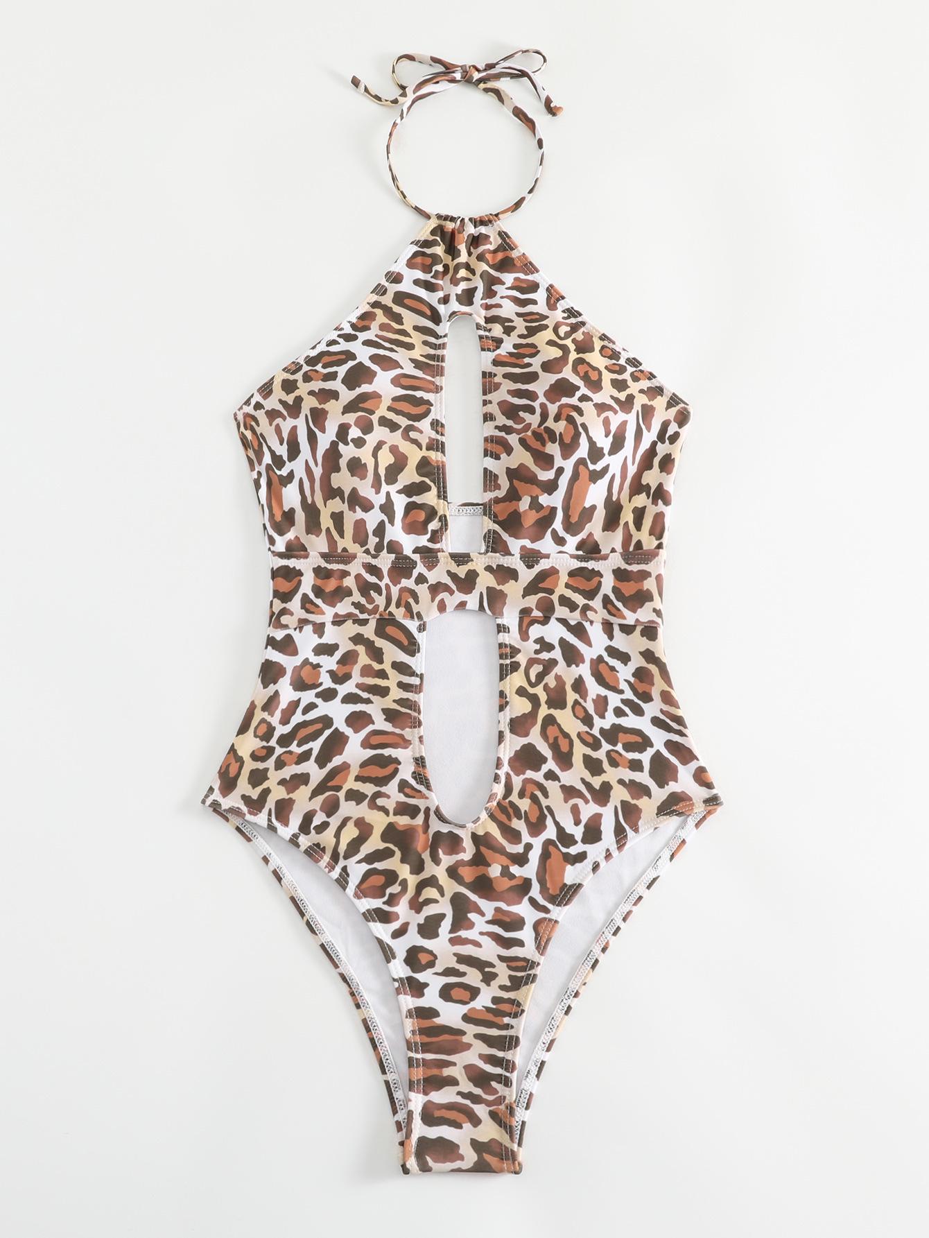 

Элегантный женский слитный купальник через границу - Сексуальный, Горячий, С открытой спиной, Дизайн с вырезами для лета Small цветной печати леопарда