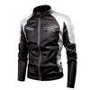 Męska Retro Patchworkowa Skórzana Kurtka Biker, Stójka, Ciepła, Jesień/Zima Casualowa Moda