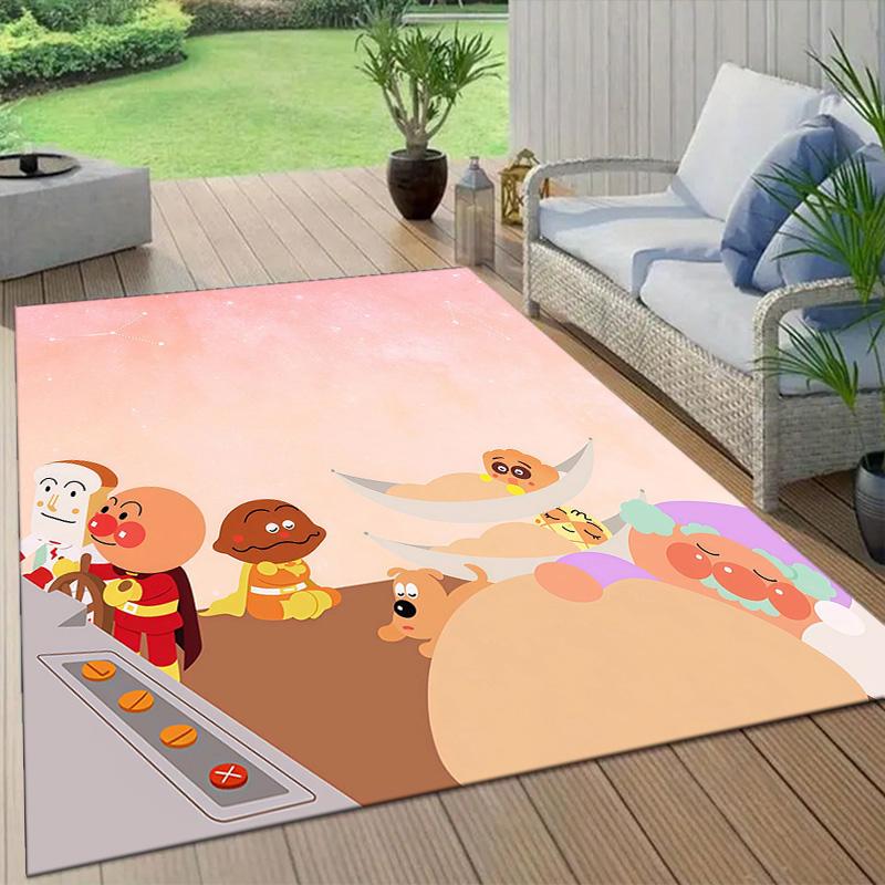 Anpanman Flannel Pattern Square Carpet,Area Rug,Carpet Rug for Living Room Bedroom Sofa Playroom Decor,Non-slip Floor Mat