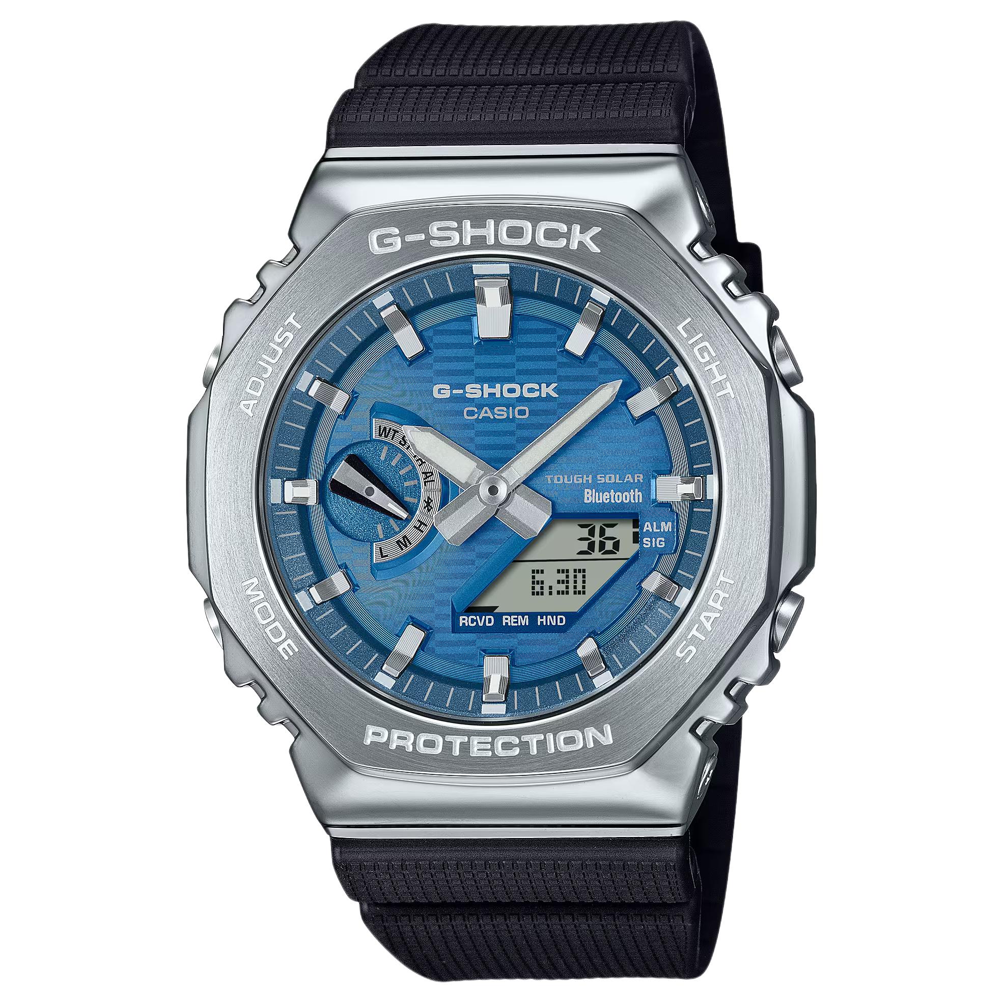 Casio 2100 Series 200M Water Resistant Solar Quartz Movement Resin Strap Watch Unisex watches Blue GBM-2100A-2B Regular Box