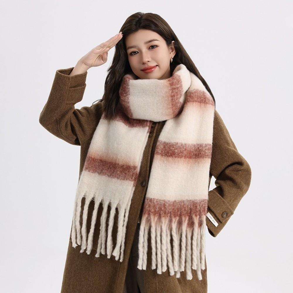 Plush Tassel Shawl Colorful Cashmere Scarves Classic Stripe Wool Scarf Girl