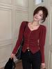 Women's High-End Chic Square Neck Ruched Knitted Sweater for Autumn/Winter