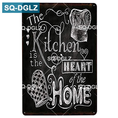 SQDGLZ Hand Painted KITCHEN Metal Sign Bar Wall Decor Tin Sign Vintage Home Decor Painting Plaques Art Blackboard Poster