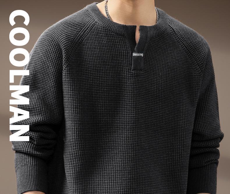 High-End Men's Retro Henley Collar Knitwear - Autumn Casual Loose Fit Sweater
