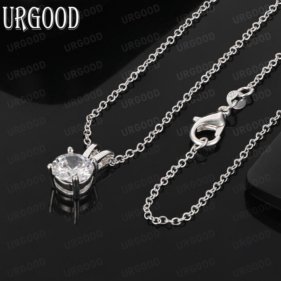 925 Sterling Silver Exquisite Four-Prong Pendant Necklace Set With AAA Zircon - Stylish Evening Jewelry