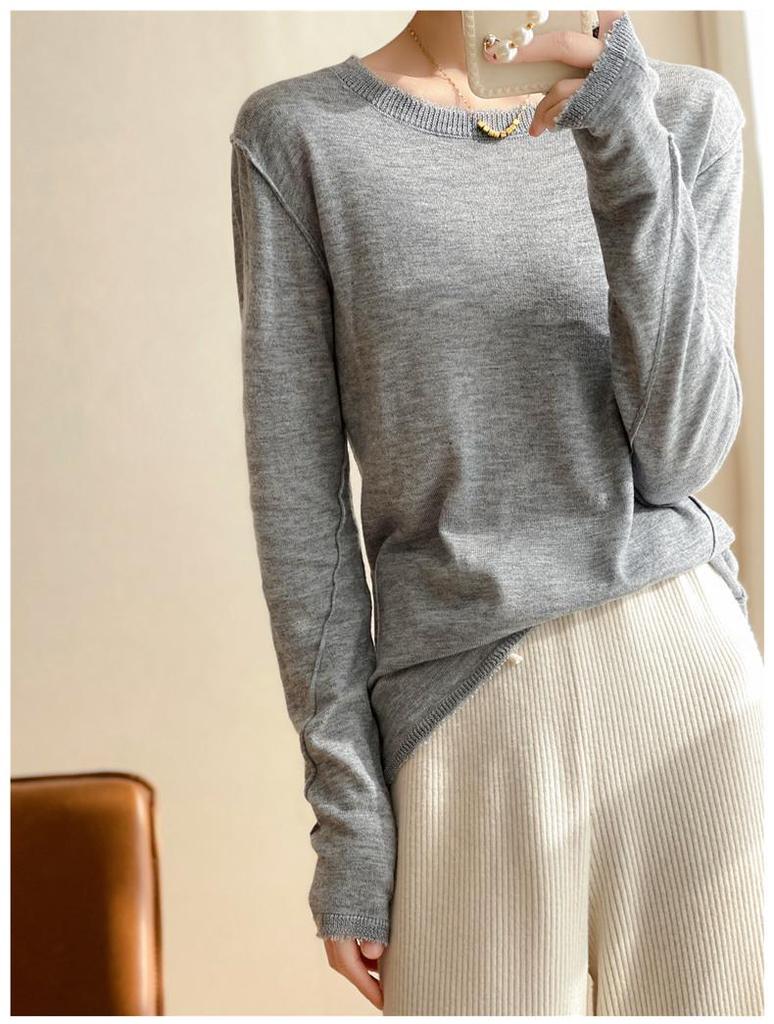 Korean Style Tassel Fine Wool Knit Sweater - Lightly Sheer, Loose Fit, Round Neck, Versatile Base Layer for Spring & Autumn.