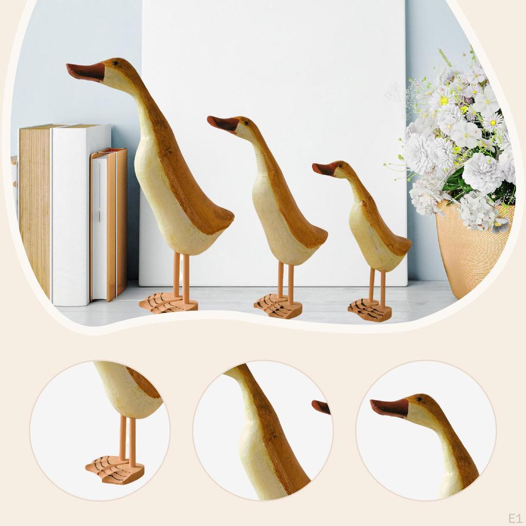 3 Stück Holz Entenstatue Ornamente Kreative Lustige Figuren Tierskulpturen für Wohnzimmer