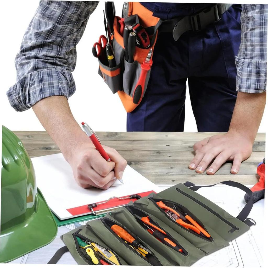 Heavy-Duty Roll-Up Tool Bag - Oxford Fabric Multi-Tool Organizer All-in-One Garage Storage for Mechanics/Electricians/Carpenters