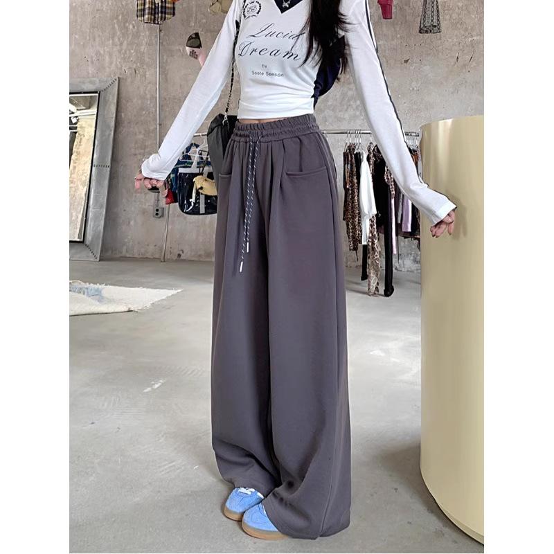 Einfarbige Freizeithose im Lazy Style für Frühling und Herbst, hoch taillierte Hose mit geradem Bein und weitem Bein, lange Hose für Damen