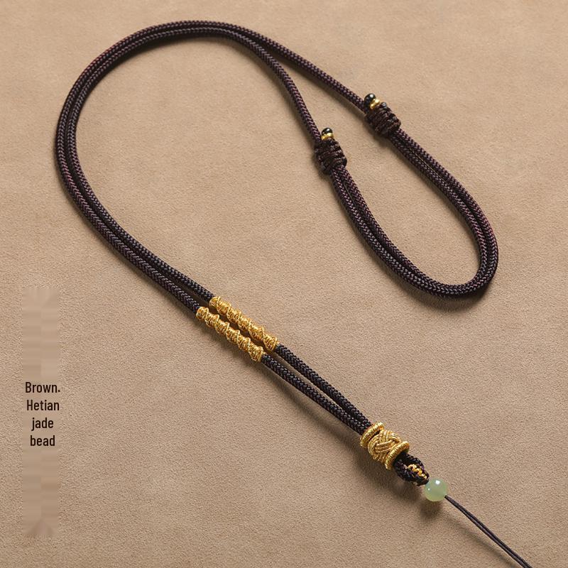 Hand-Woven Black Jadeite Gold Pendant Rope for Men & Women