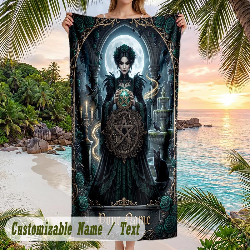 Witchcraft Theme Beach Towel Personalized Custom Name & Text Soft Quick Dry Beach Towel for Swimming Travel