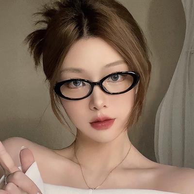 New Y2K Oval Frame Glasses Retro Outdoor Cat Eye Glasses Plain Glasses Narrow Spectacles Anti-Blue Light Eyewears