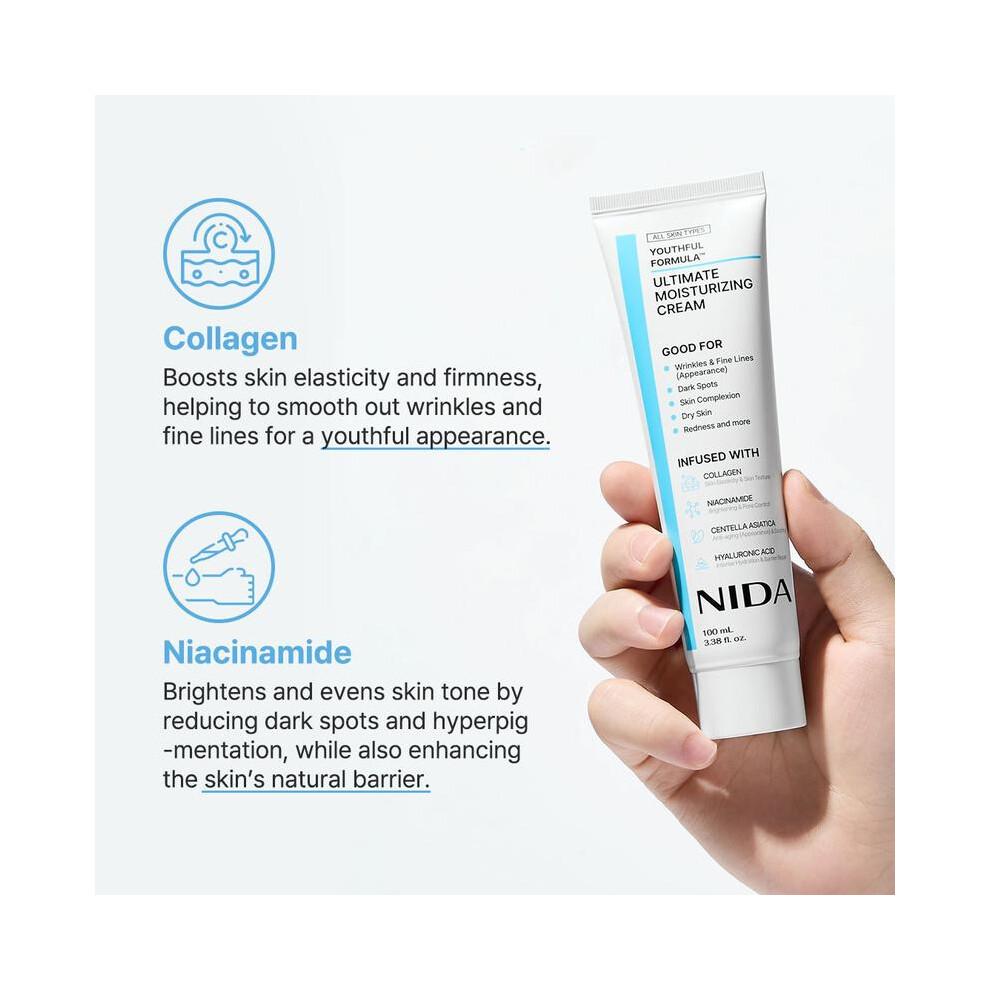 NIDA Fórmula Juvenil Crema Hidratante Definitiva (100 ml) / Colágeno, Niacinamida, Centella Asiática, Ácido Hialurónico / Arrugas, Manchas Oscuras, Cuidado de la Piel