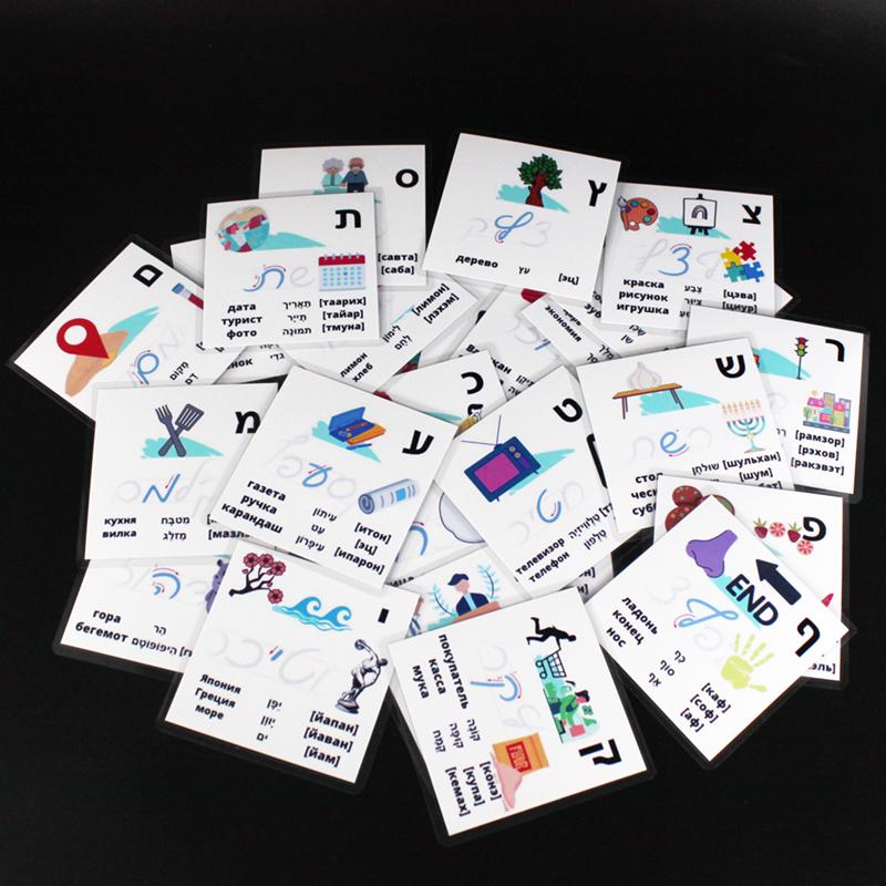 10*10см Детские Карточки Монтессори Алфавит Иврит/Русский Буква Слово Обучающие Флэш-Карточки для Детей Образовательные для Детей Ранние Игрушки