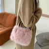Women Faux Fur Crossbody Bag Adjustable Strap Handbag Solid Color Clutch Purse Satchel Purse for Travel Party