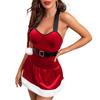 Women's Christmas Dress Velvet Red Skirt with Belt Hat Sexy Sleeveless Solid Color Short Skirt for Xmas Parties Performances Dat