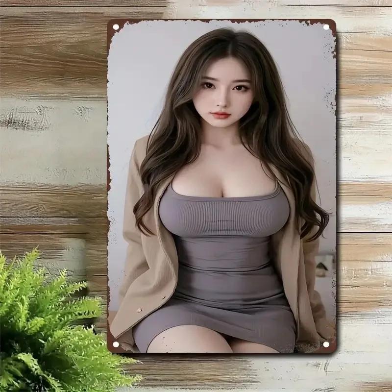 

Vintage Korean Woman Metal Wall Sign Waterproof Rustic Iron Poster for Home Cafe Bedroom Decor 20x30cm