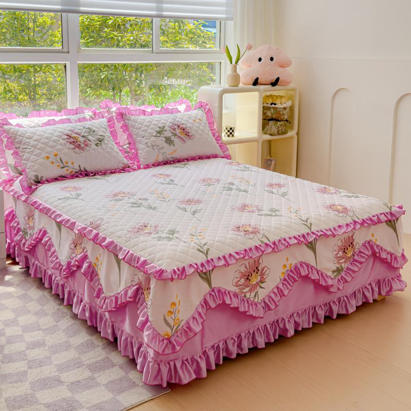 100% Cotton King Queen Size Princess Lace Bed Skirt Thicken Quilted Bedspread Pure Cotton Bed Cover Not Including Pillowcase