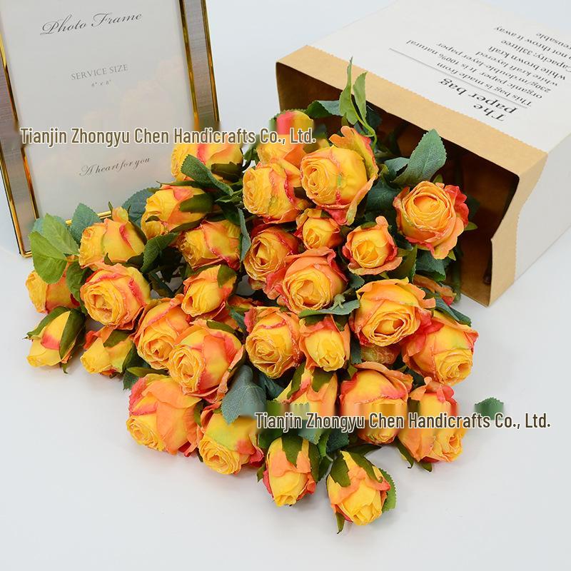 7-Head Snowflake Rose Silk Stem - Soft Decor for Hotel Lobby or Shopping Mall Festive Atmosphere