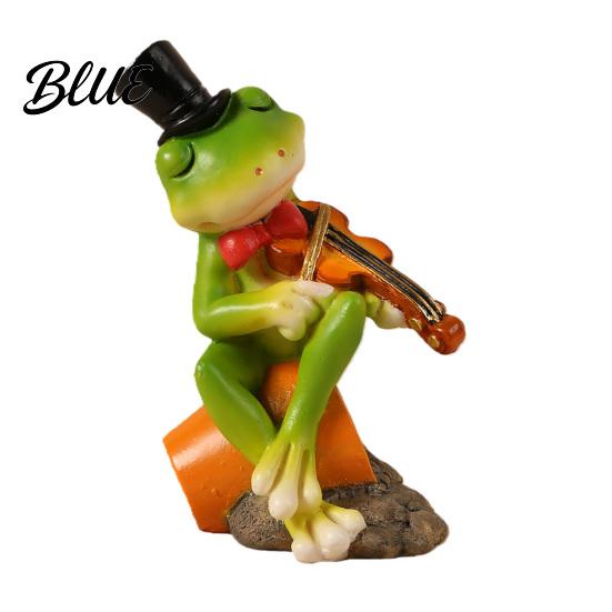 Small Outdoor Garden Decor Micro Landscape Ornament Mini Frog Violin Playing Statue