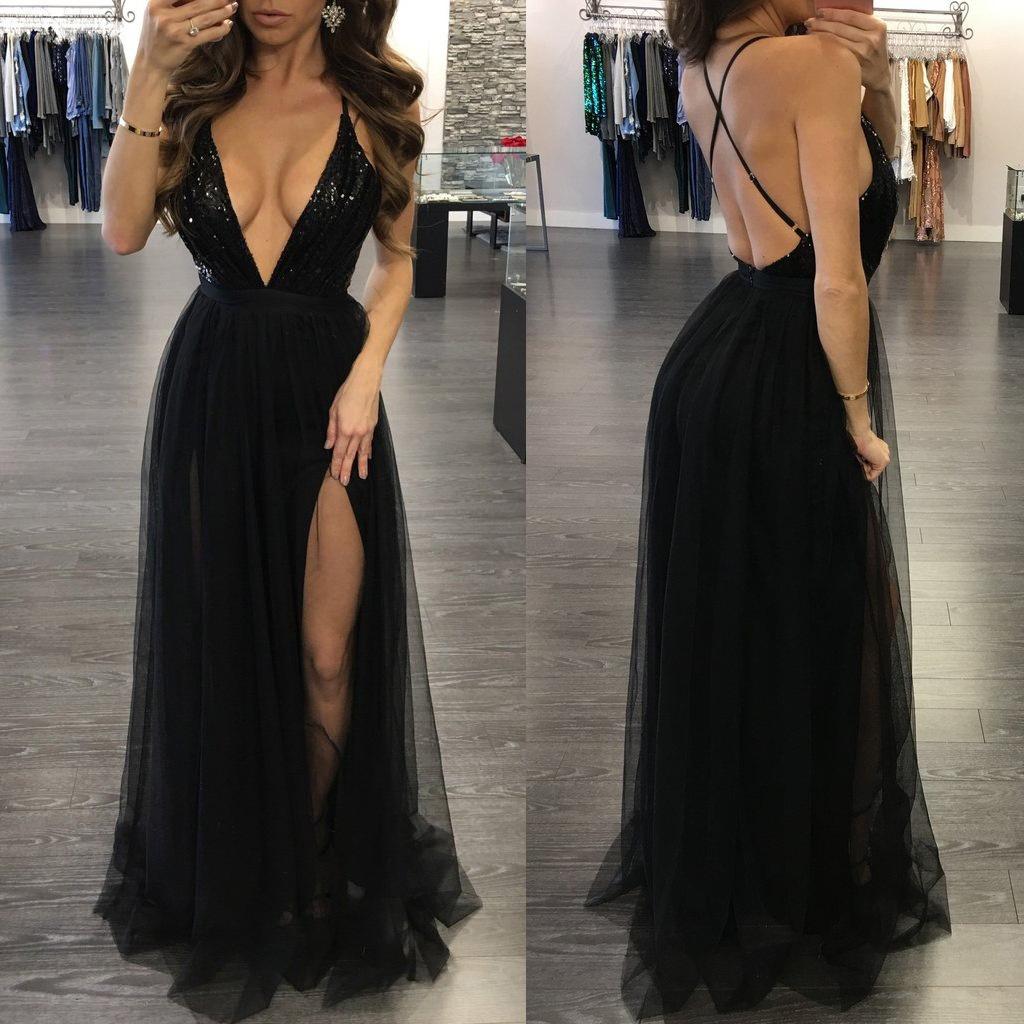 Elegant Women Party Sling Evening Dress With Deep V-neck And Stunning Backless Design