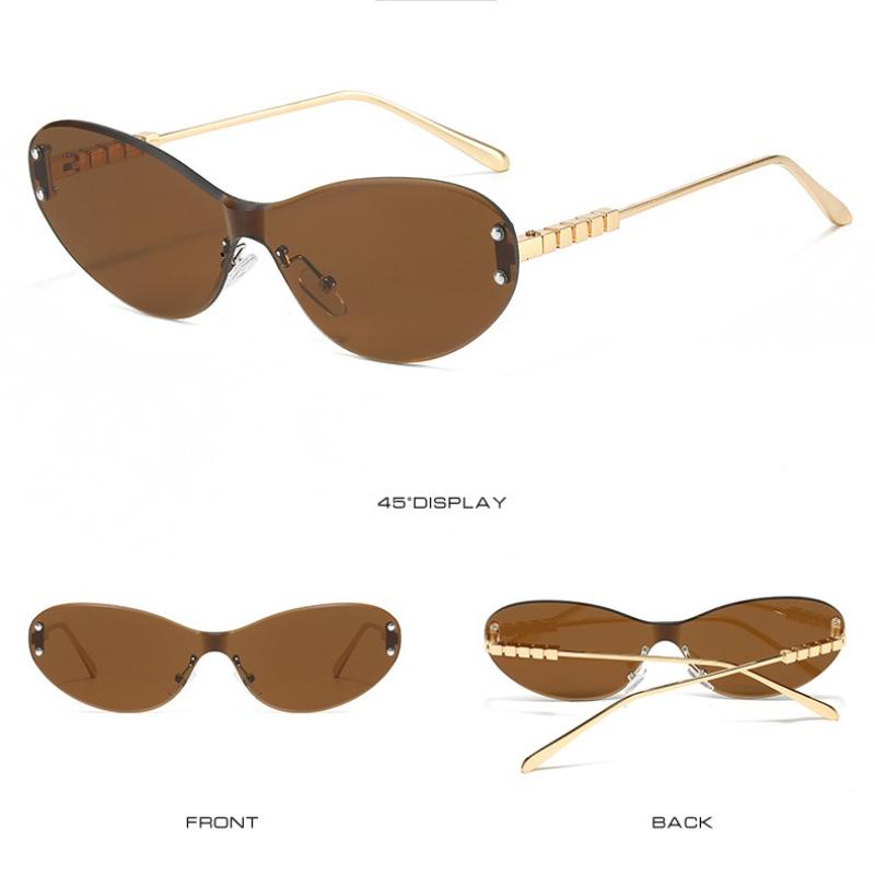 Lunettes de soleil Y2k Style Sans monture Femmes Monture en métal UV400 Lunettes Google Nouvelles Lunettes à bords circulaires Adaptées pour la conduite en extérieur