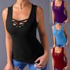 Canotta da Donna a Spalle Incrociate Girocollo Monocolore Estiva Taglie Forti Vest Slim Fit