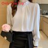 Satin Shirt Women Long Sleeve Pearl Embellished Elegant Office Wear For Spring 2026